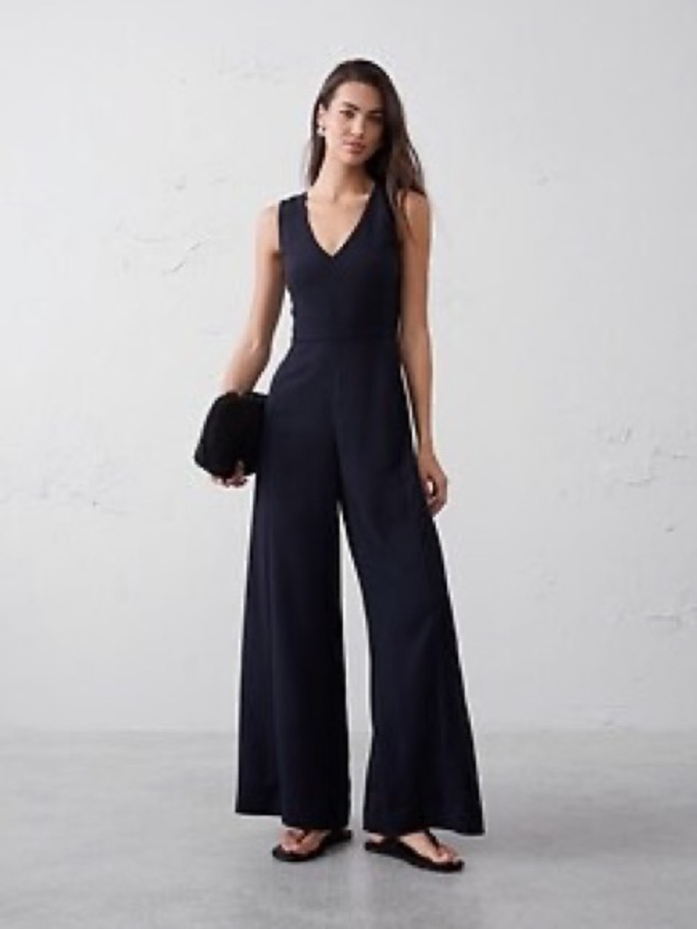 J. Crew Black Sleeveless V-Neck Wide-Leg Jumpsuit